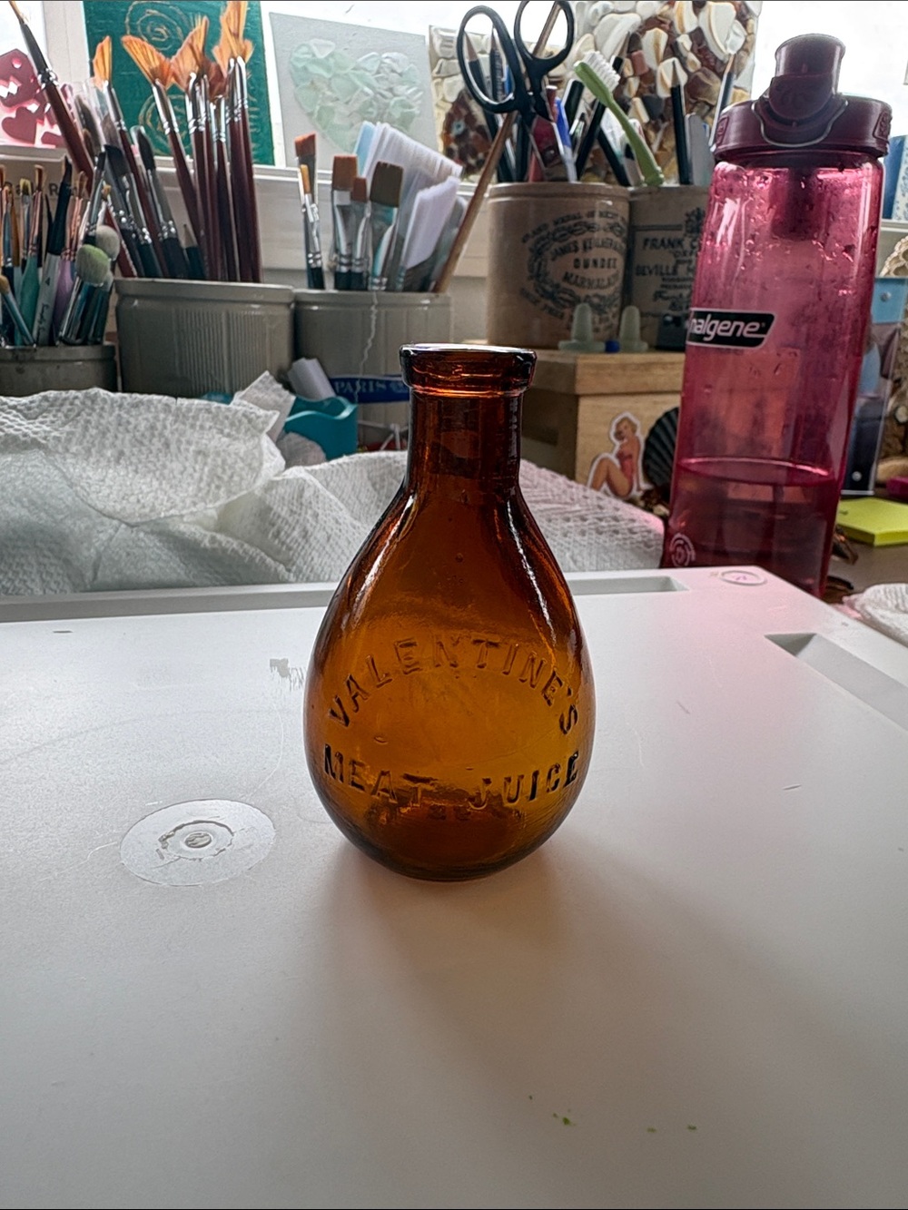 Vintage Valentine's Meat Juice Amber Glass Bottle